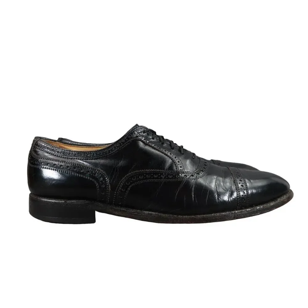 Allen Edmonds Shoes Mens 11 Oxford Leather Black Classic Brogue Cap Toe Formal